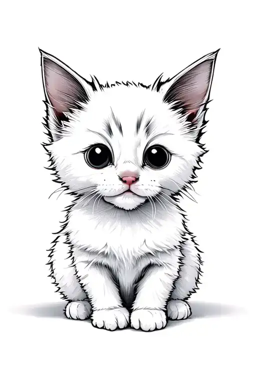white ragdoll kitten cute and fluffy with Parker face and two dark marks over both eyes  tattoo design idea