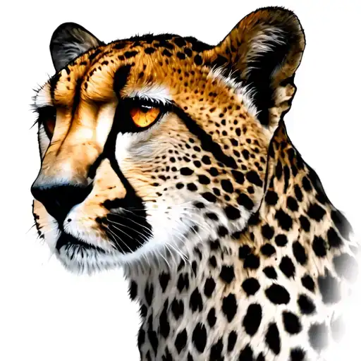 cheetah, grayscale, golden eyes like fire, feminine tattoo design idea