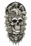 skulls clouds with Capricorn zodiac signs growing tattoo design idea