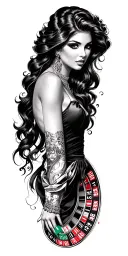 gambling sleeve lady roulette wheel cards slots tattoo design idea