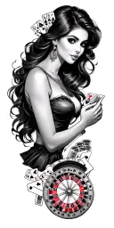 gambling sleeve lady roulette wheel cards slots tattoo design idea