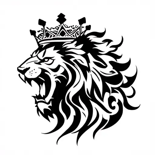 Roaring Lion wearing a crown tattoo design idea