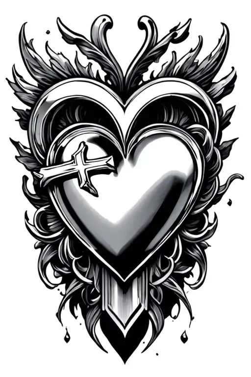 chrome heart cross tattoo design idea