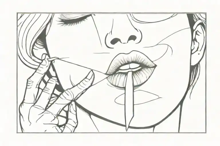 woman with mouth covered to keep quiet tattoo design idea