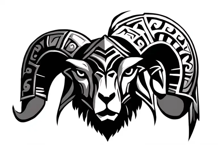 ram head with gladiator helmet merged tattoo design idea