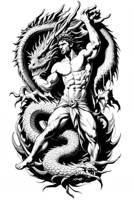 Hercules fighting the hydra dragon tattoo design idea