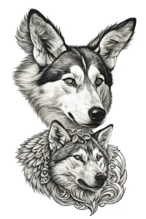 husky face & arch angel michael tattoo design idea