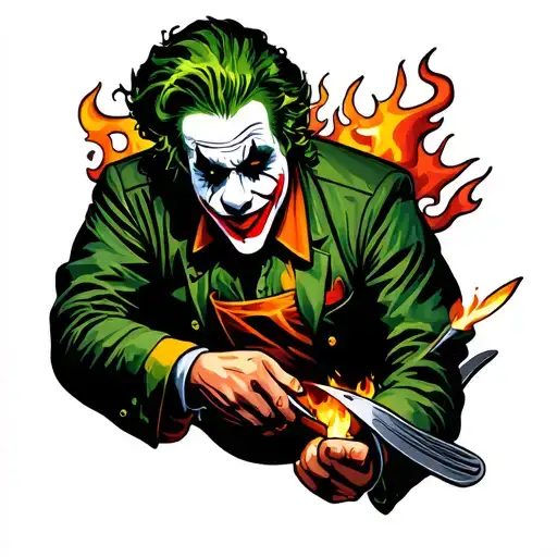 Joker chef in fire tattoo design idea