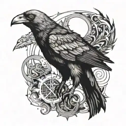 crow with the symbol of chaos tattoo design idea