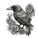 crow with the symbol of chaos tattoo design idea