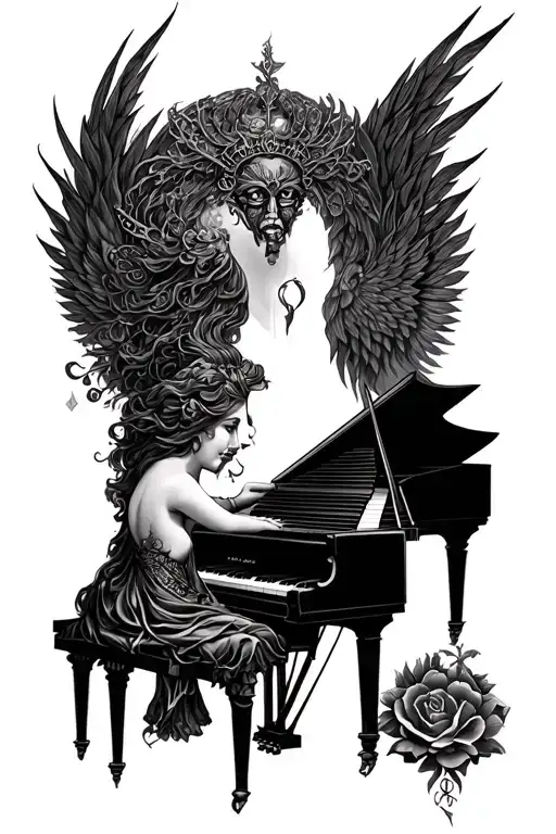 Piano and hecate goddess tattoo design idea