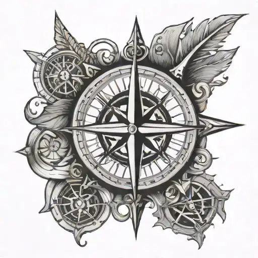 Barbados trident and a compass tattoo design idea