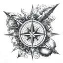 Barbados trident and a compass tattoo design idea