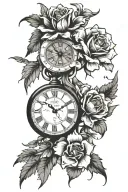 open broken clock date 2nd September December birth flowers tattoo design idea