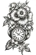 open broken clock date 2nd September December birth flowers tattoo design idea