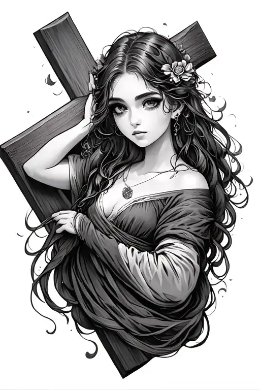 anime girl on a cross tattoo tattoo design idea