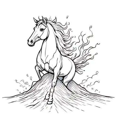 fiery horse coming out of a volcano erupting tattoo design idea