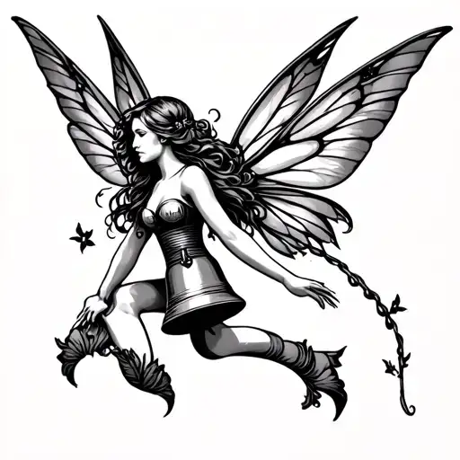 dragging a bell fairy tattoo design idea