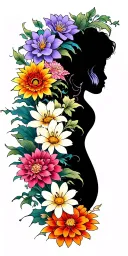 violet, daisy, lilys, chrysanthemum wrapped around japanese waves tattoo design idea