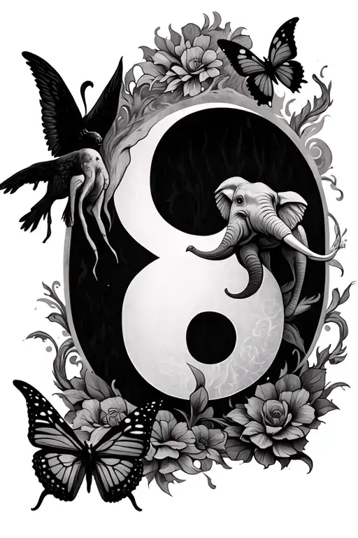 a semicolon and an elephant and a butterfly and a burning angel al in 1 to fit my shoulder tattoo design idea