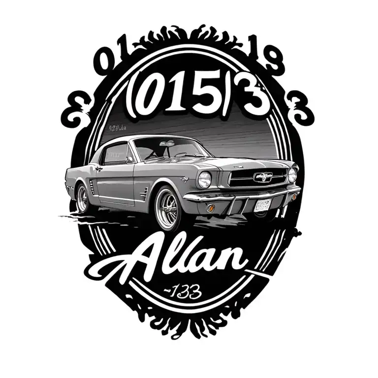 "01/01/1953 Alan" old 1953 ford mustang tattoo design idea