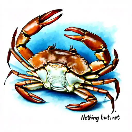 maryland blue claw crab tattoo that says “nothing but net” in it tattoo design idea