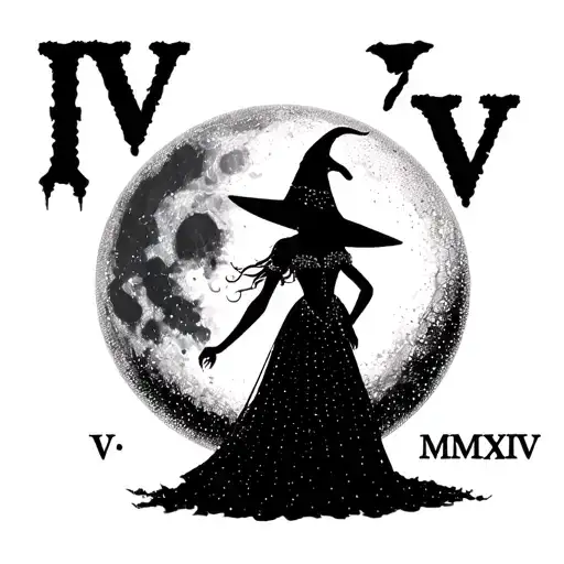 "IV - V - MMXIV" "IV - V - MMXIV" sexy witch bride silhouette over full moon tattoo design idea