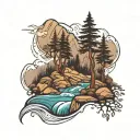 mountains river trees   tattoo design idea