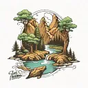 mountains river trees   tattoo design idea