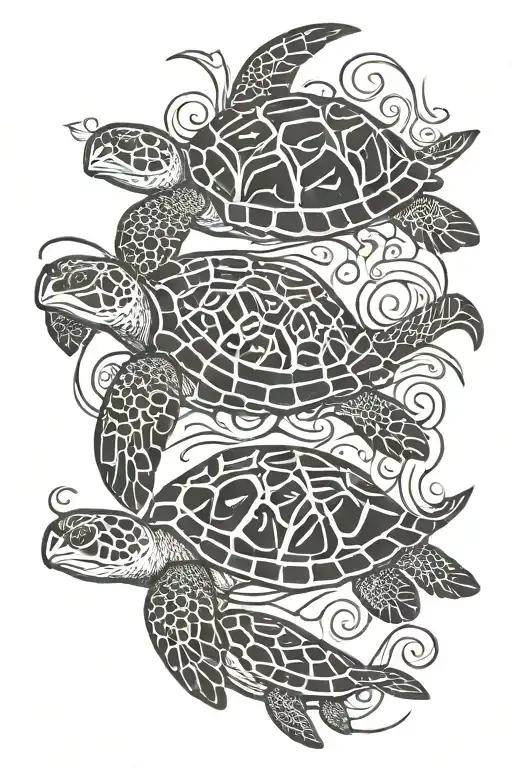 sea turtles swimming together  tattoo design idea