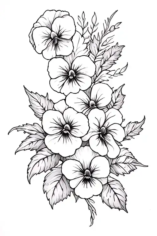 crown and pansies surrounding tattoo design idea