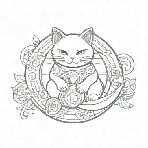 maneki neko Moon tattoo design idea
