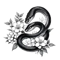 snake, flowers, and japanese tattoo design idea