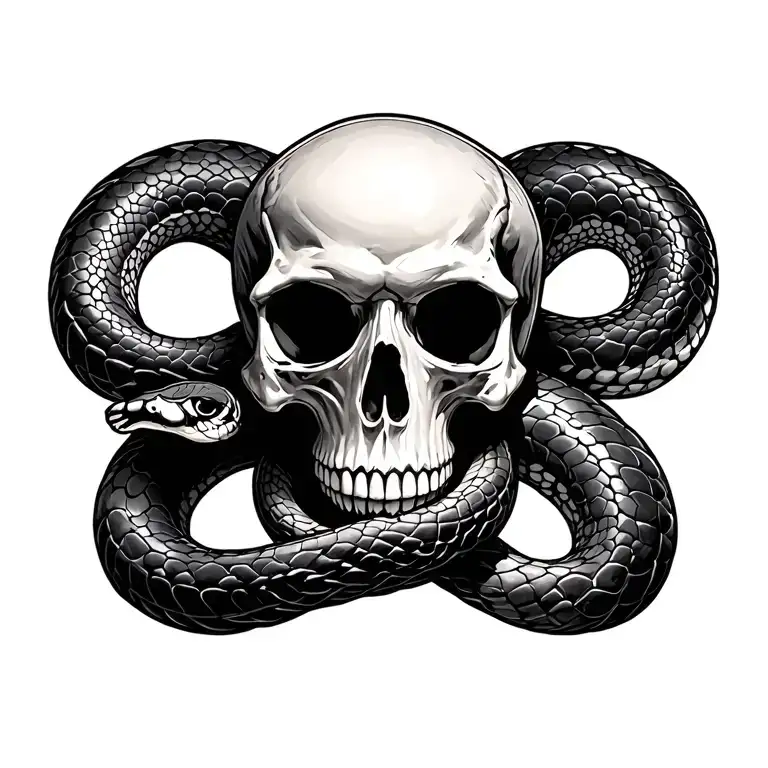 skull and snake tattoo design idea