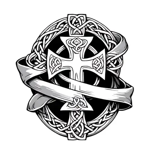 celtic cross surrounded buy ribbon wrap another tattoo tattoo design idea