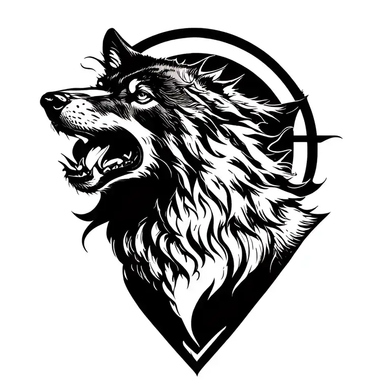wolf howling tattoo design idea