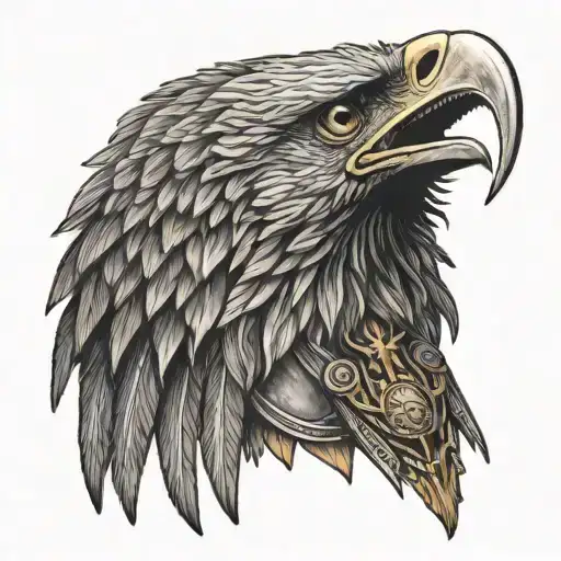 albanian eagle with illyrian helmet engulfed tattoo design idea