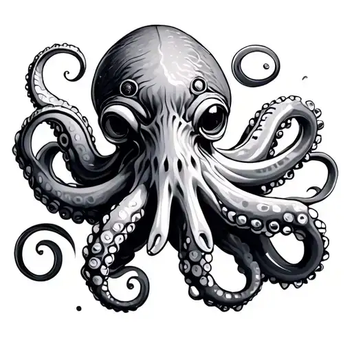 steampunk fineline octopus tattoo design idea