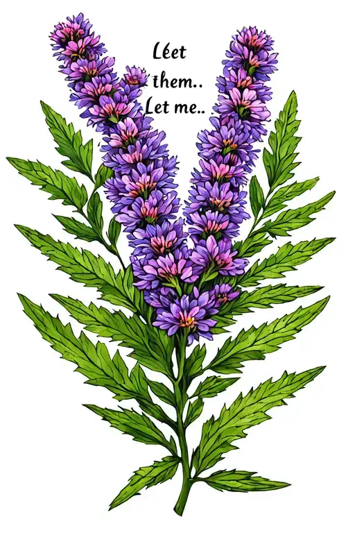"Let them. Let me. " Entangle words in a sprig of Scottish heather flowers tattoo design idea