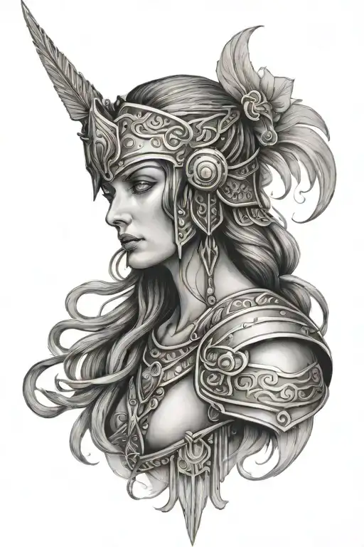 Athene warrior lady tattoo design idea