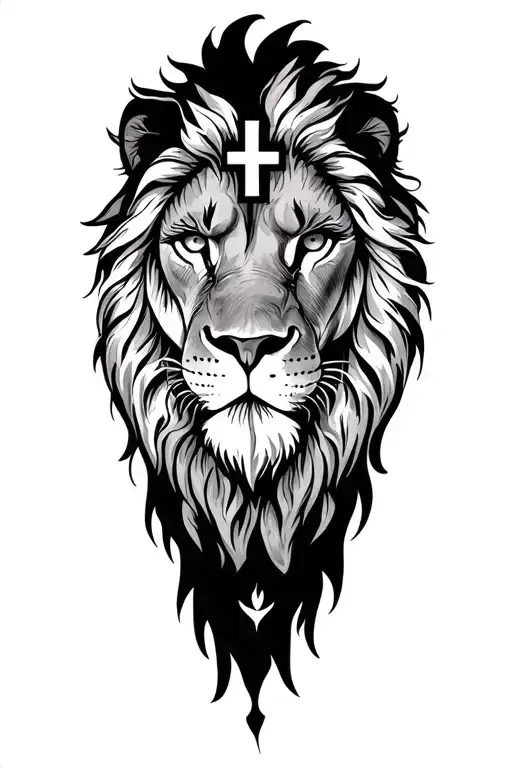 lion with cross in eye tattoo design idea