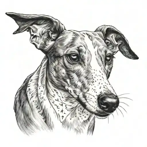 black and white whippet head tattoo design idea