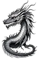 dragon with February, April & December birth flower tattoo design idea