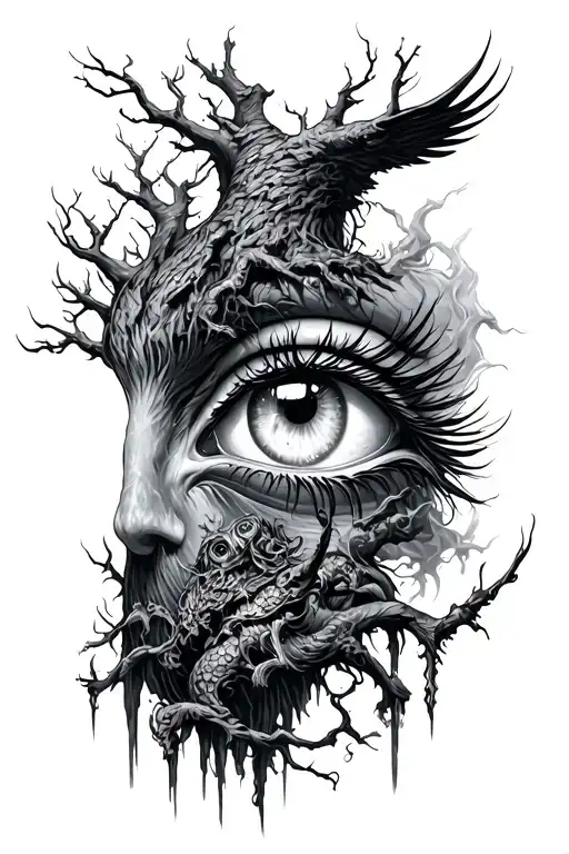 Invictus Anima, The eye, Hugin and Munnin, the tree, ansuz tattoo design idea