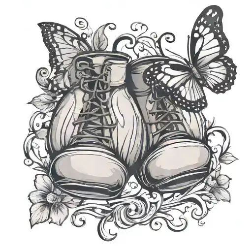 A pair of boxing gloves with delicate butterfly wings attached, representing the fight against domestic violence tattoo design idea