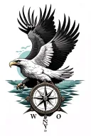 eagle soaring over sea with a compass tattoo design idea