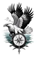 eagle soaring over sea with a compass tattoo design idea
