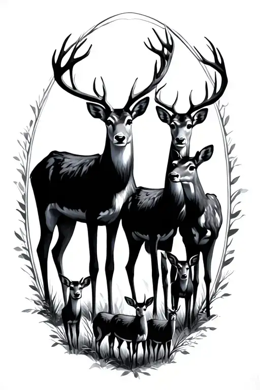 Family of 5 deer shadows tattoo design idea
