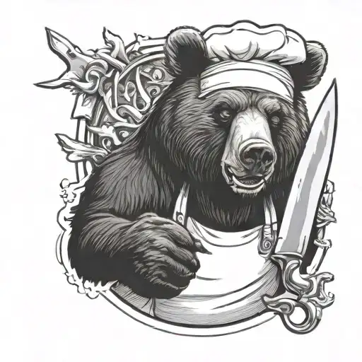 bear chef giving thumbs up holding a chef knife tattoo design idea