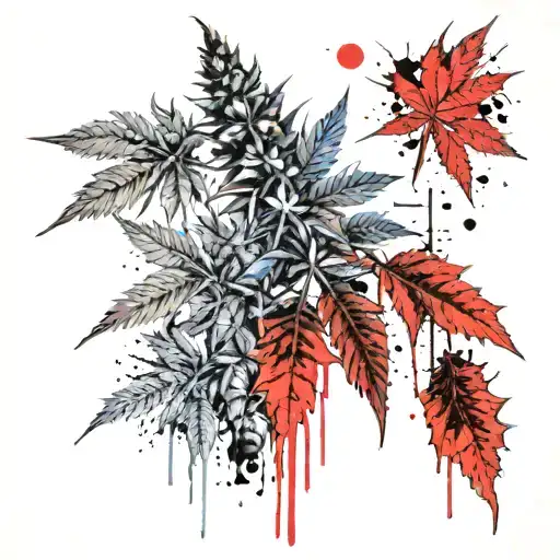 cannabis buds and leaves  tattoo design idea
